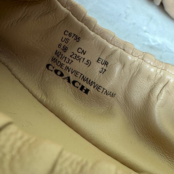 COACH Eleanor Leather Ballet Flats Nude Pink Ruched Shoes Minimalist CC Logo - Picture 13 of 16